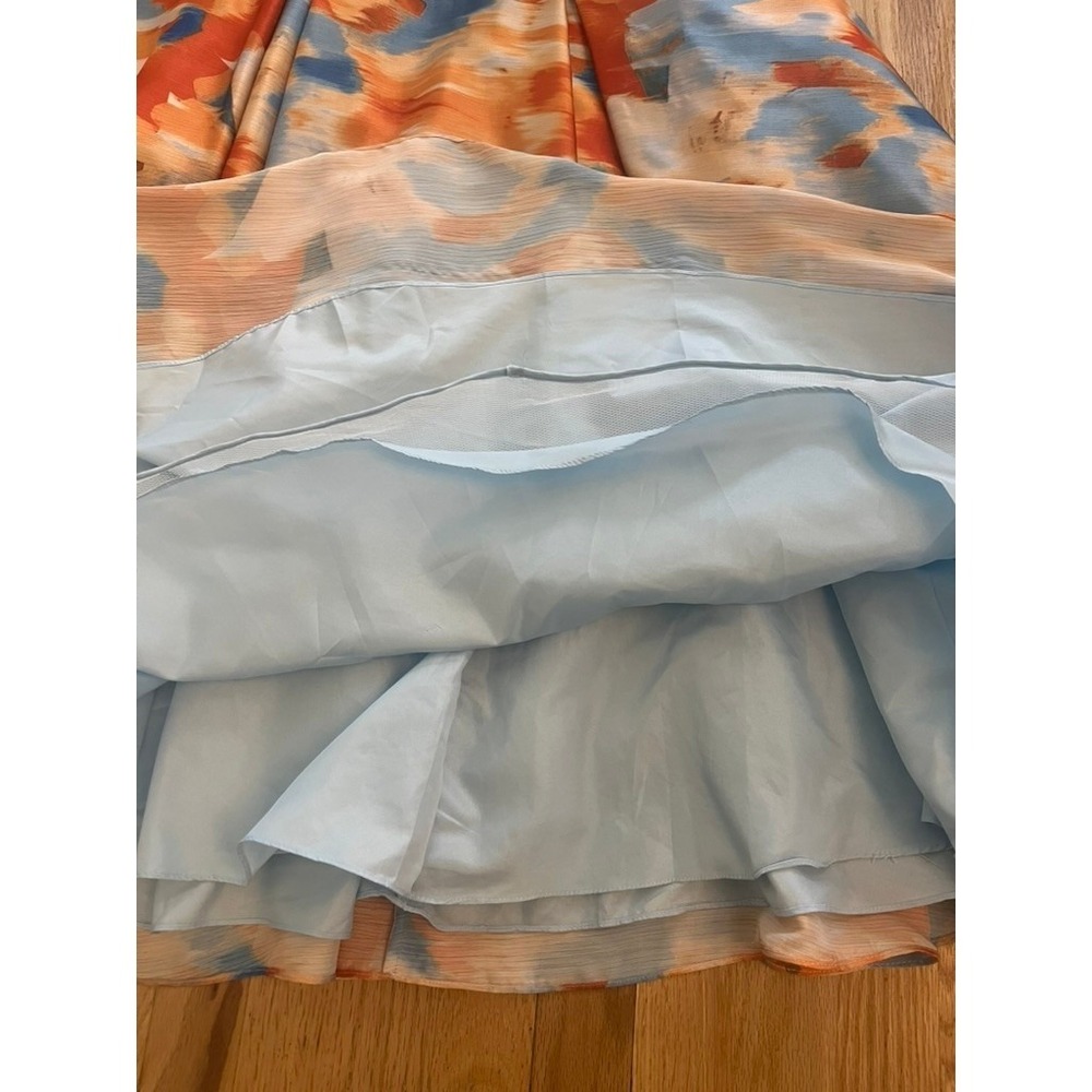 Sleeveless Midi Dress in Blue & Orange Abstract Print - Picture 6 of 11